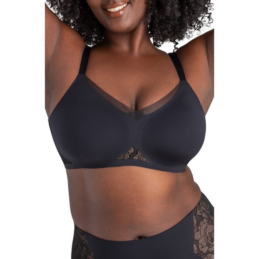 Honeylove Lace Inset CrossOver Wireless Bra in Runway Black Size Large 38B/C